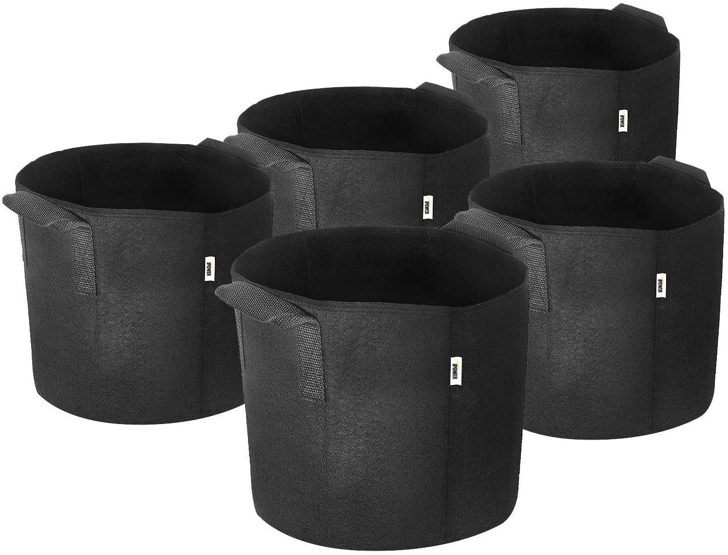 iPower Plant Grow Bag 15-Gallon 5-Pack Heavy Duty Fabric Pots, 300g Thickened Nonwoven Aeration Durable Container, Nylon Strap Handles for Gardening
