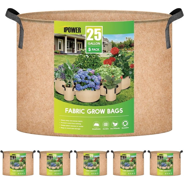 Curated visual reference: Ipower 5 Pack 25 Gallon Plant Grow Bags Thickened Nonwoven Photo Inspiration