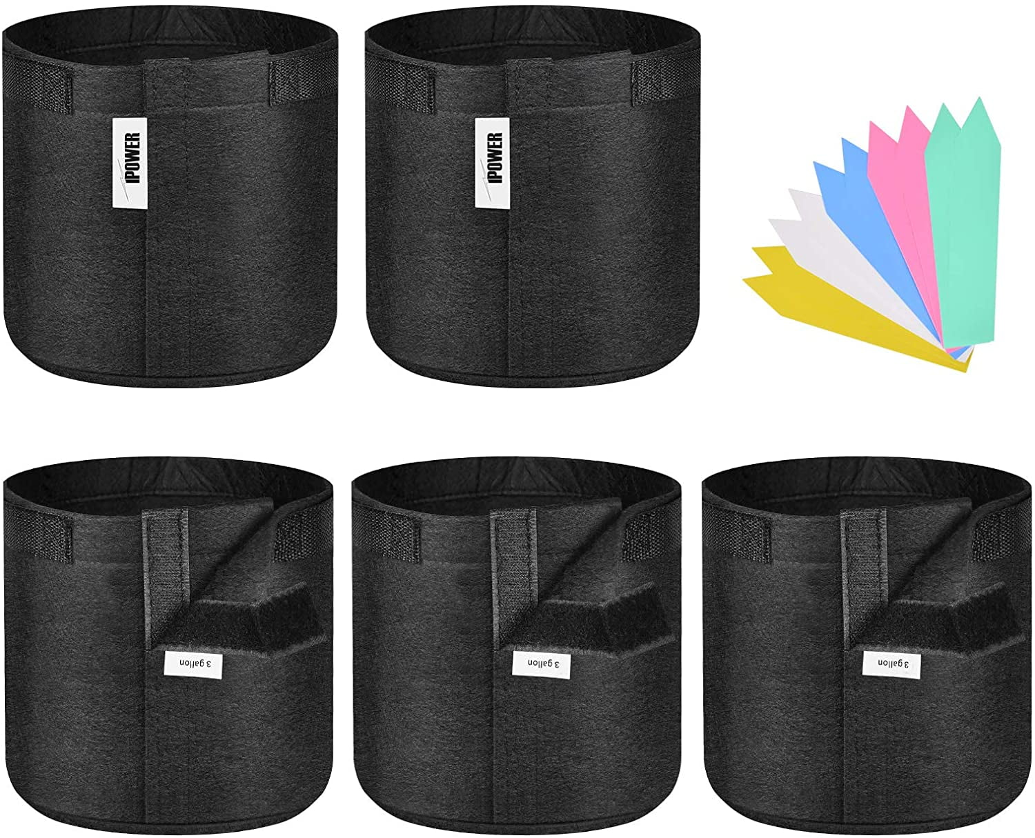 3-Gallon Black Fabric Grow Bags with Handles, 5-Pack