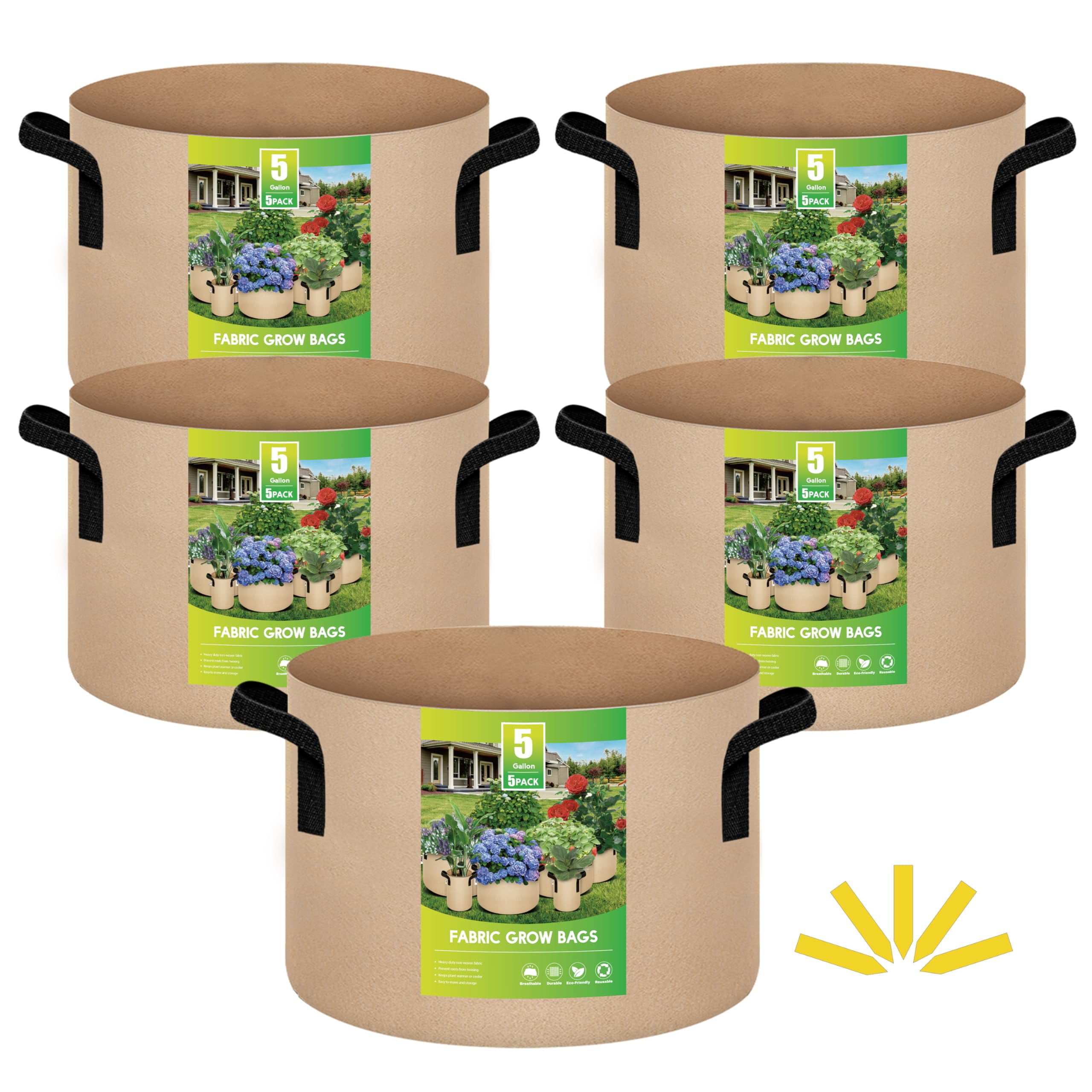 Beige 5-Gallon Nonwoven Fabric Plant Grow Bags with Handles