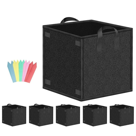 iPower 5 Pack 7 Gallon Square Grow Bags Fabric Planting Pots-Black