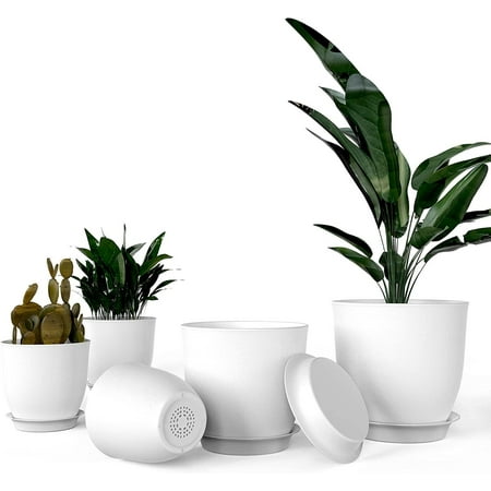 iPower 5-Pack Plastic Planter Pots Set 4.5-7.1'' Plant Pot W/Drainage Hole & Tray