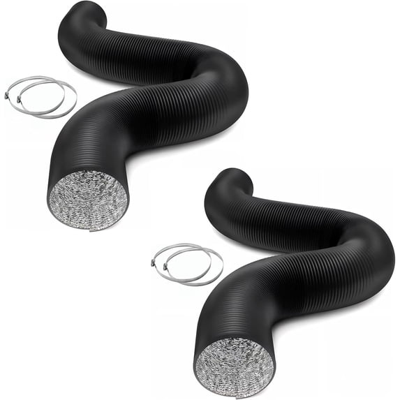 iPower 6 Inch 25 Feet Flexible Aluminum Ducting with 2 Clamps Included 4 Layer Protection Dryer Vent Hose for HVAC Heating Cooling Ventilation and Exhaust, 2-Pack, Black