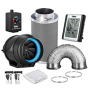 iPower 6 Inch 350 CFM Inline Carbon Filter 25 Feet Ducting with Fan Speed Controller and Temperature Humidity Monitor and Grow Tent Ventilation, Kits, Black