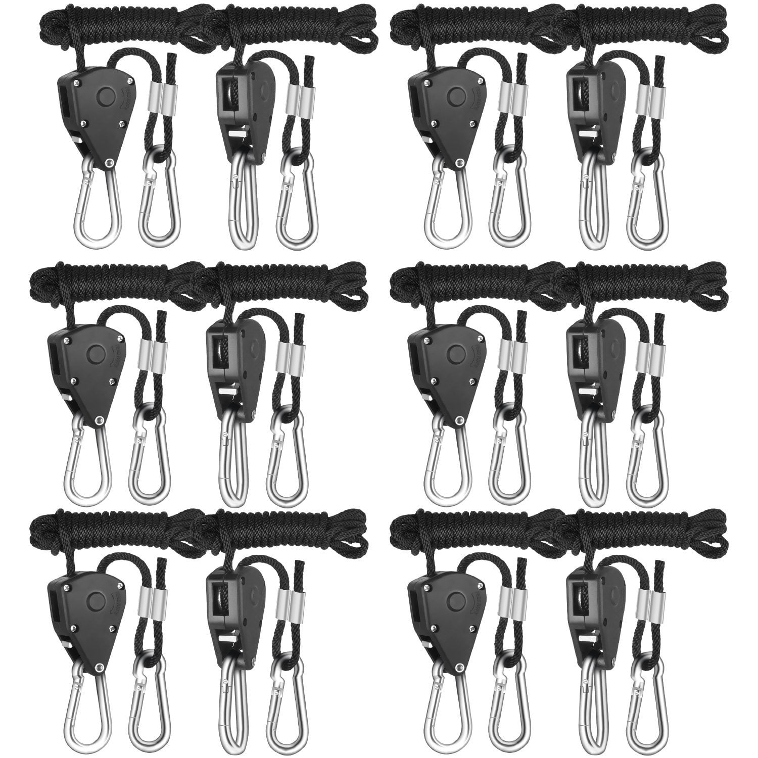 iPower 6-Pack 1/8 inch 8-Feet Long Heavy Duty Adjustable Rope Clip Hanger, 150lb Capacity