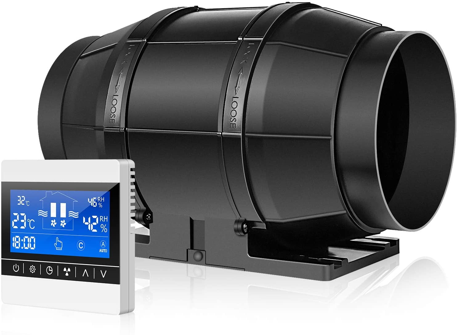 iPower 6 inch 324 CFM Inline Duct Fan with Speed Humidity Temperature ...