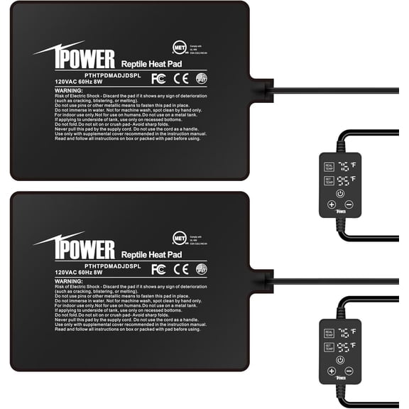 iPower 6" x 8" Reptile Heating Pad - 8W Under Tank Warmer with Adjustable Thermostat, Terrarium Heat Mat for Snakes, Lizards, Frogs & Other Reptiles, 2 Pack