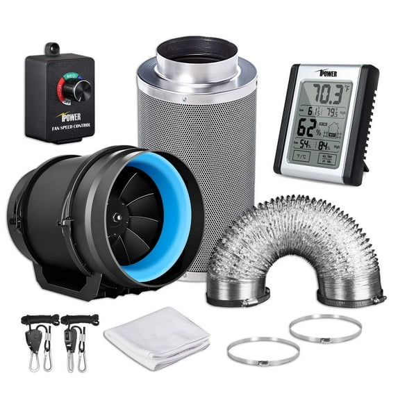 iPower 8"550 CFM Inline Carbon Filter Ducting with Fan Speed Controller and Temperature Humidity Monitor Kits, Black