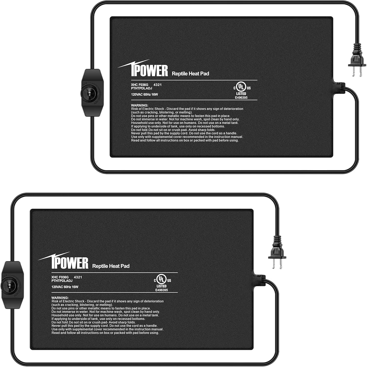 iPower 8" X 12" Reptile Heat Mat - 16W Under Tank Heater with Adjustable Thermostat for Turtles, Snakes, Lizards & Amphibians, 2 Pack