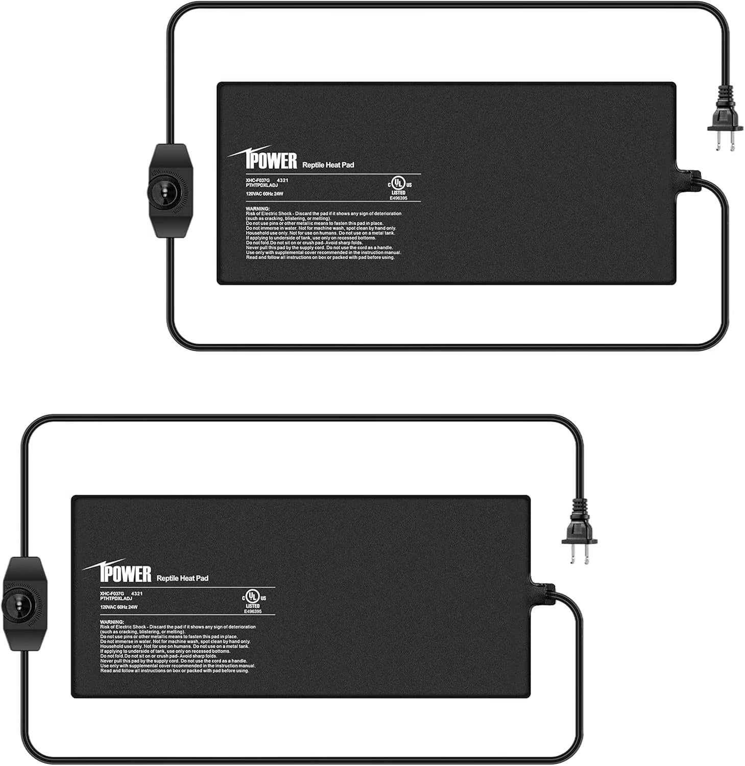 iPower 8" X 18" Reptile Heat Mat - 24W Under Tank Heater with Adjustable Thermostat for Turtles, Snakes, Lizards & Amphibians, 2 Pack