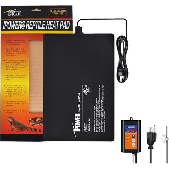 iPower 8" x 12" Reptile Heat Pad Under Tank Heater Terrarium Warmer Heating Mat and Digital Thermostat Controller for Turtles Lizards Frogs and Other Small Animals