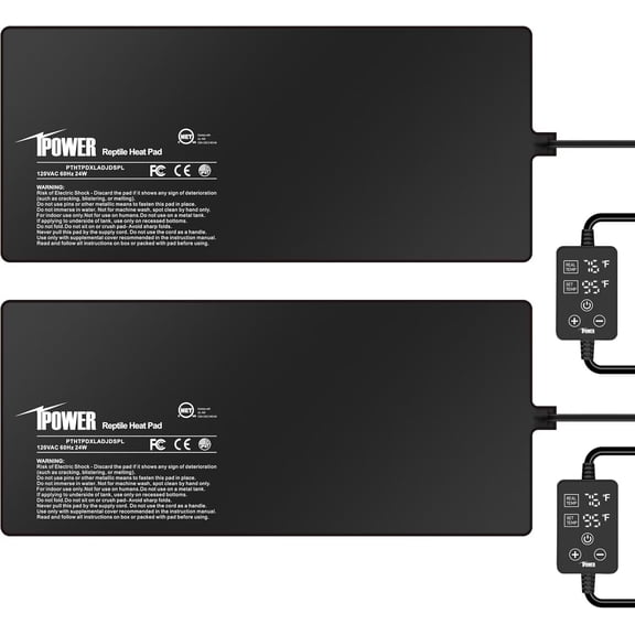 iPower 8" x 18" Reptile Heating Pad - 24W Under Tank Warmer with Adjustable Thermostat, Terrarium Heat Mat for Snakes, Lizards, Frogs & Other Reptiles, 2 Pack