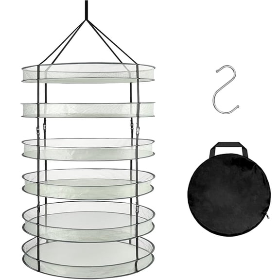iPower 3 Feet 6 Layer Herb Drying Rack Hanging Foldable Dry Net with Heavy Duty Rings and Carrying Bag, for Plants, Seeds, and Buds, Green, 1-Pack