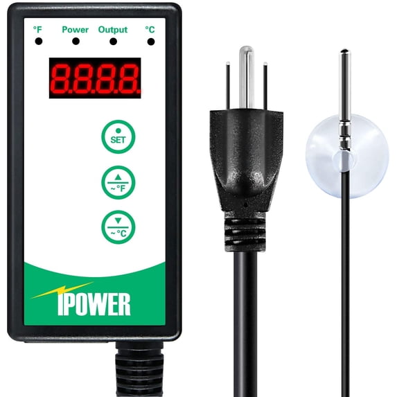 iPower Digital Heat Mat Thermostat 40-108 Degrees Fahrenheit Warming Pad Temperature Controller for Germination, White