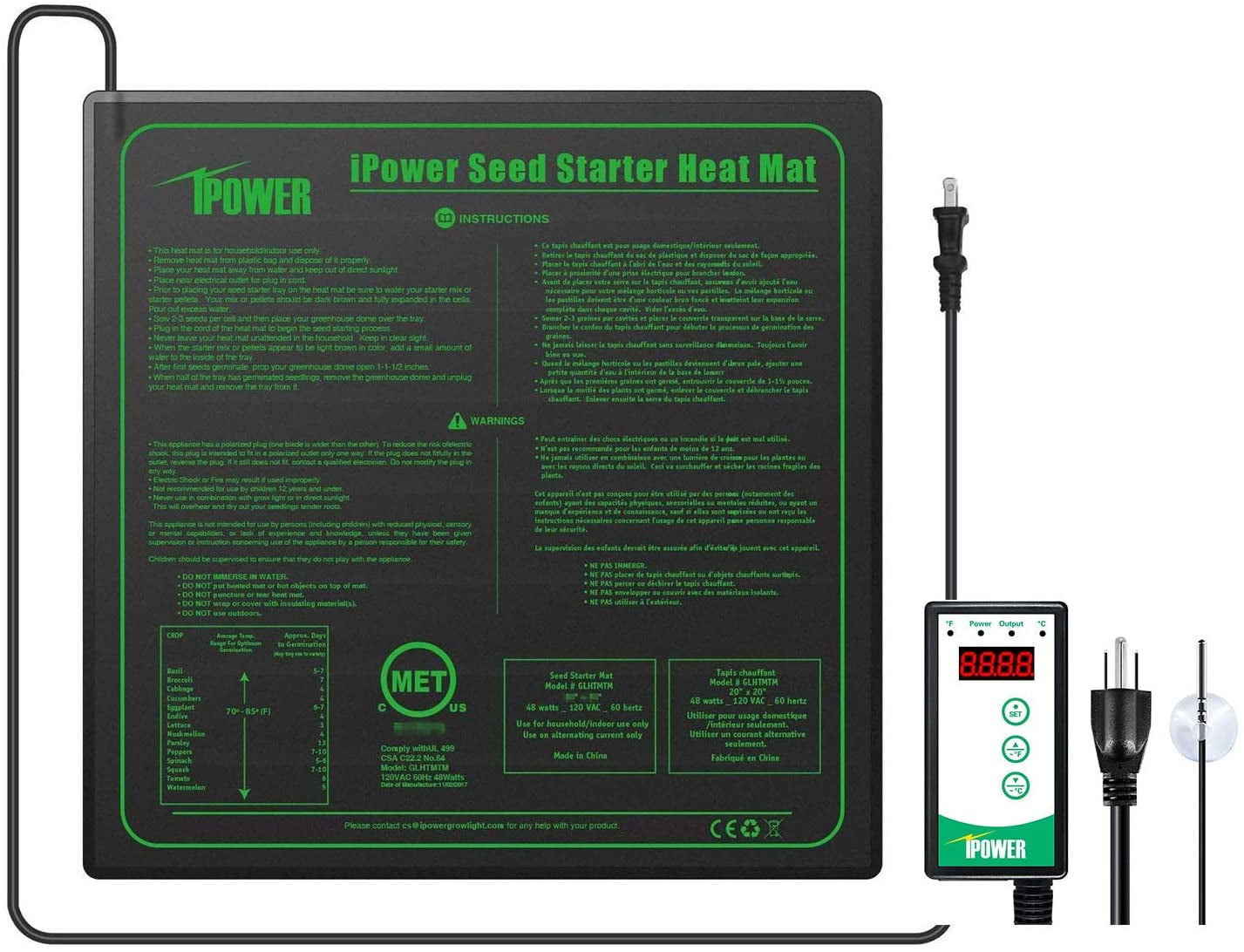 iPower Digital Heat Mat Thermostat Controller and 20" x 20" Seeding