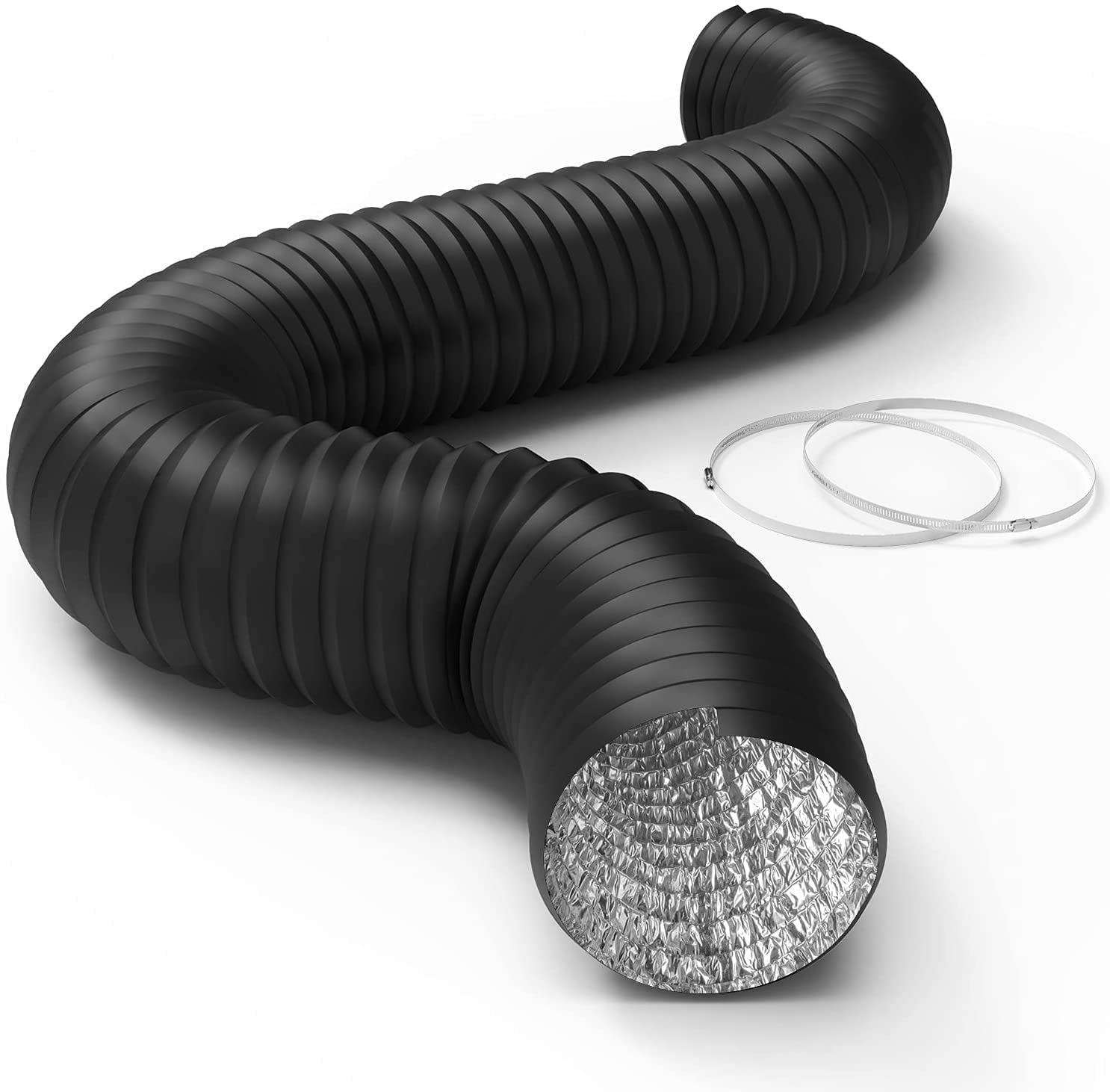 iPower Flexible 12 Inch 8 Feet Aluminum Ducting 4 Layer Protection Dryer  Vent Hose for HVAC Heating Cooling Ventilation and Exhaust,Black 
