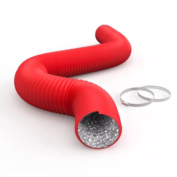 iPower 4 Inch 8 Feet Flexible Aluminum Ducting with 2 Clamps Included 4 Layer Protection Dryer Vent Hose for HVAC Heating Cooling Ventilation and Exhaust, Red