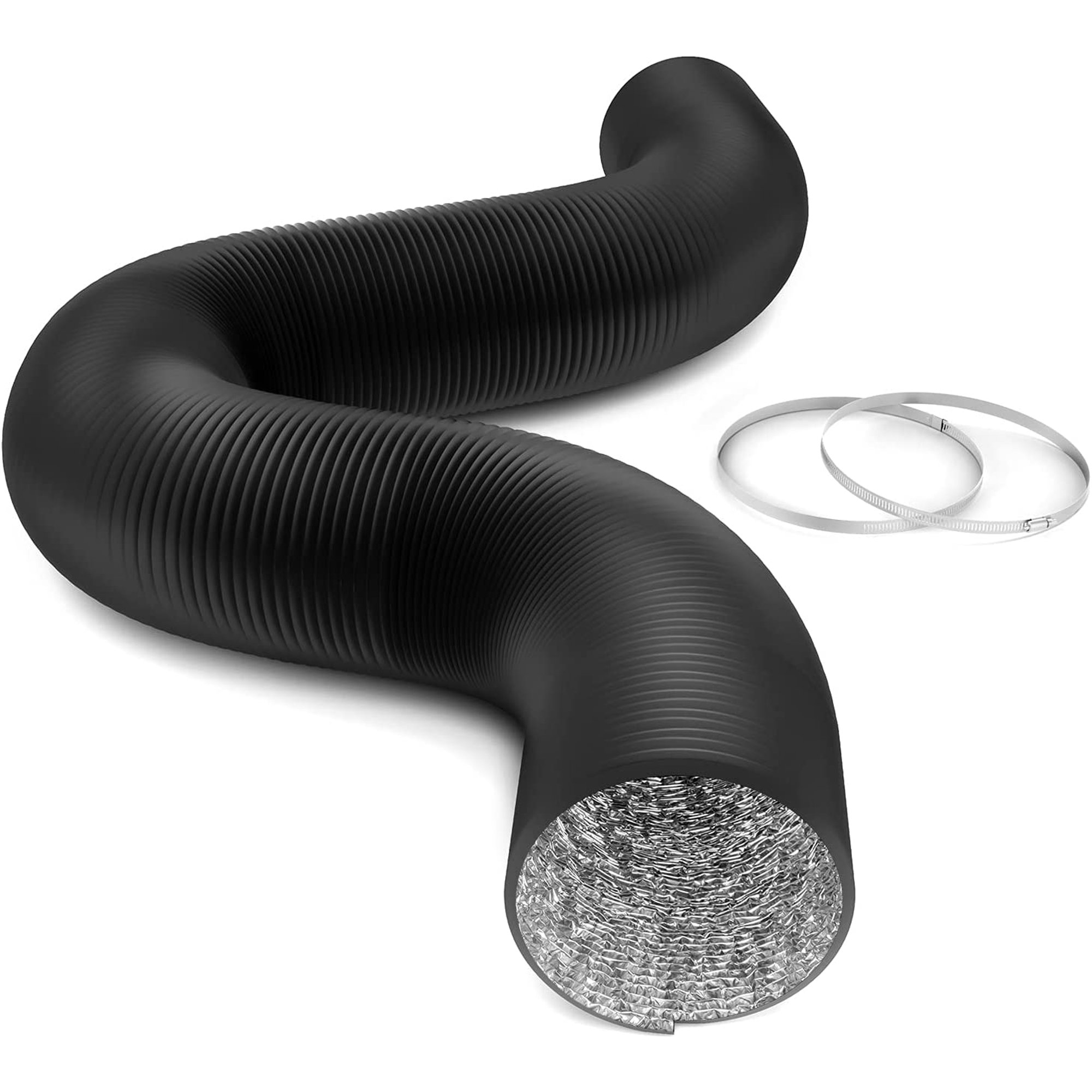 iPower Flexible 8 Inch 25 Feet Aluminum Ducting 4 Layer Protection Dryer  Vent Hose for HVAC Heating Cooling Ventilation and Exhaust, 2 Clamps  Included, PVC 8 in 25ft, Black - Walmart.com