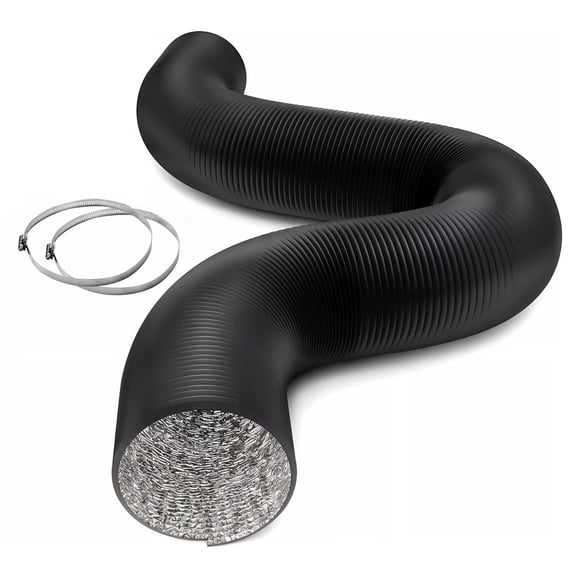 iPower 8 Inch 25 Feet Flexible Aluminum Ducting with 2 Clamps Included 4 Layer Protection Dryer Vent Hose for HVAC Heating Cooling Ventilation and Exhaust, Black
