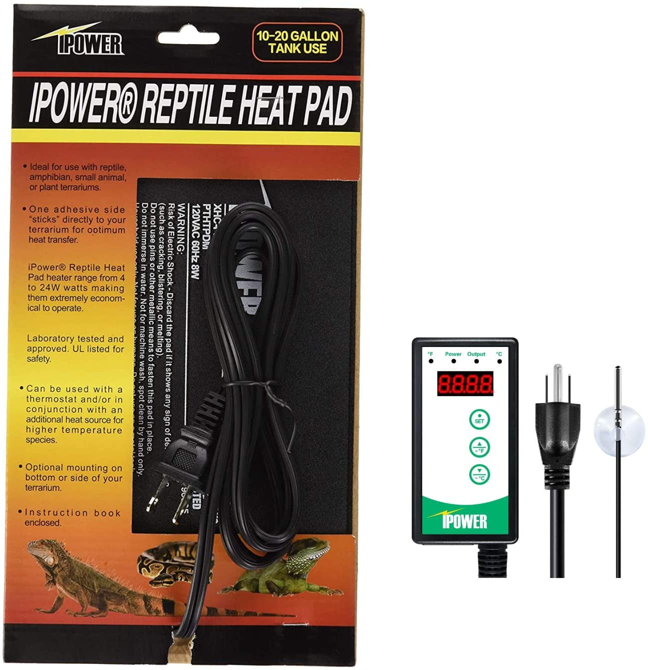 iPower Growlight 6"x8" Reptile Heating Pad Under Tank Terrarium with