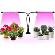 iPower 2 Tube LED Grow Light with Red&Blue Spectrum for Indoor Plants, 3/9/12H Timer 11 Levels Dimmable, 1 Pack