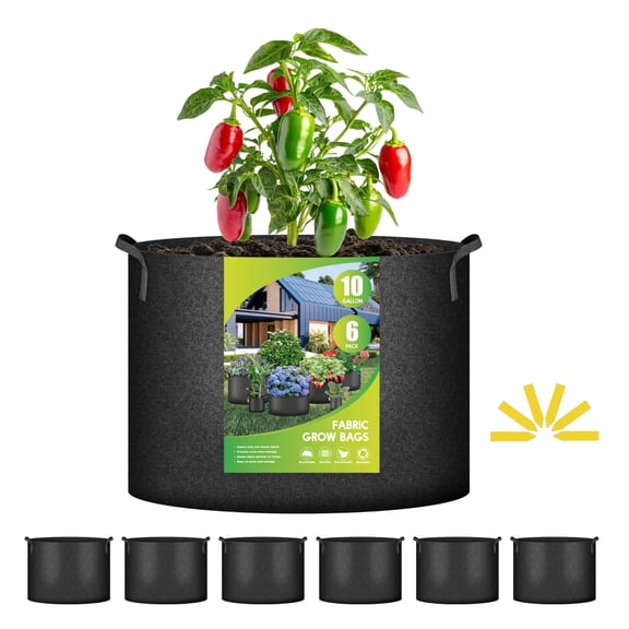 iPower Plant Grow Bag 10 Gallon 6-Pack Heavy Duty Fabric Pots,Thick Nonwoven Fabric Containers Aeration ,Black