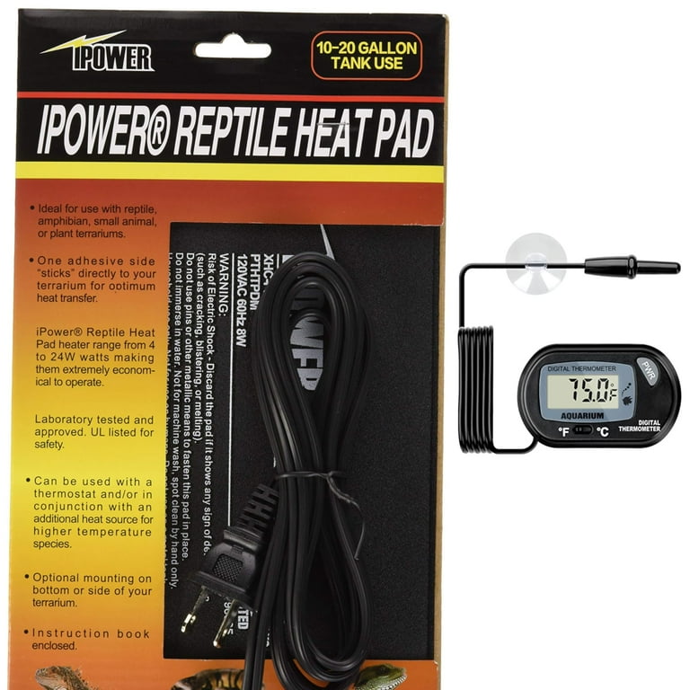 iPower Reptile Heat Pad 4W 8W 16W 24W Under Tank Terrarium Warmer Heating Mat and Digital Thermostat Controller for Turtles Lizards Frogs and Other Small Animals Multi Sizes Walmart