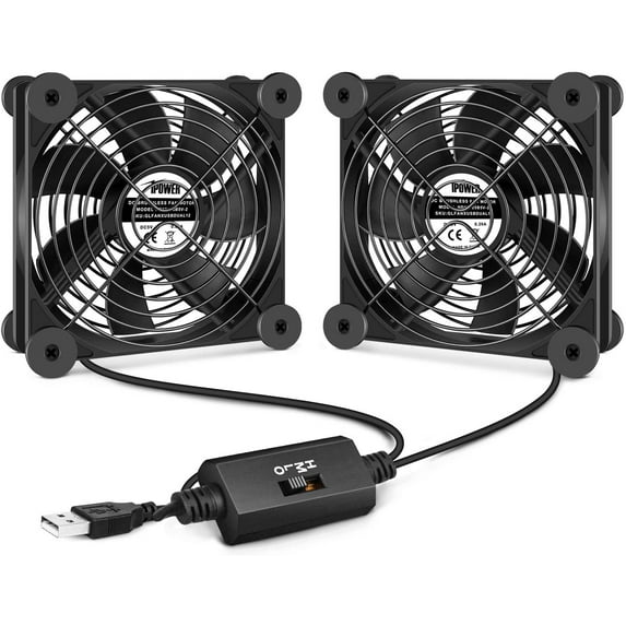 iPower Silent Dual 120mm USB Fan with Speed Controller for Plant Stand Shelf Ventilation Circulate Air