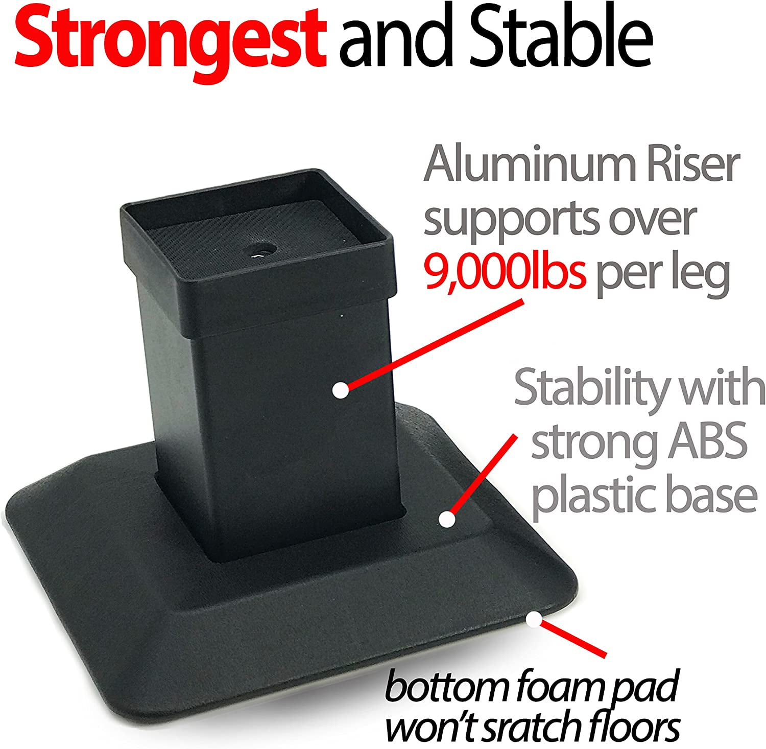 iPrimio Aluminum Bed Risers Heavy Duty Metal 5 Inch Lift 4 Pack Up to