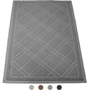 iPrimio Cat Litter Box Mat with Plaid Design | Kitty Litter Box Trapping Mat | Phthalate & BPP Free | Extra Large Jumbo Trap Mats (42"x 36") - Blue Gray