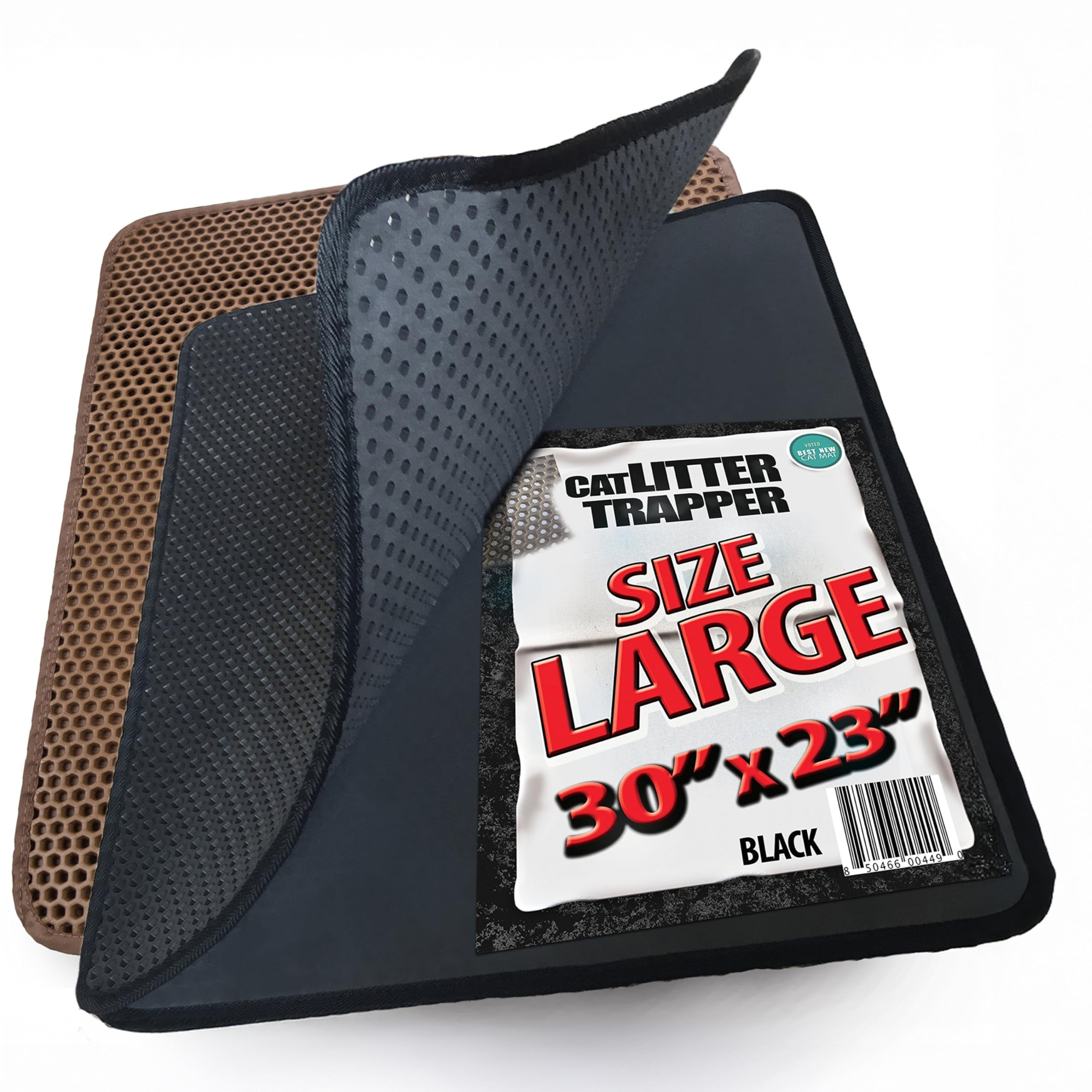 Large Black Cat Litter Trapper Mat with Honeycomb Design
