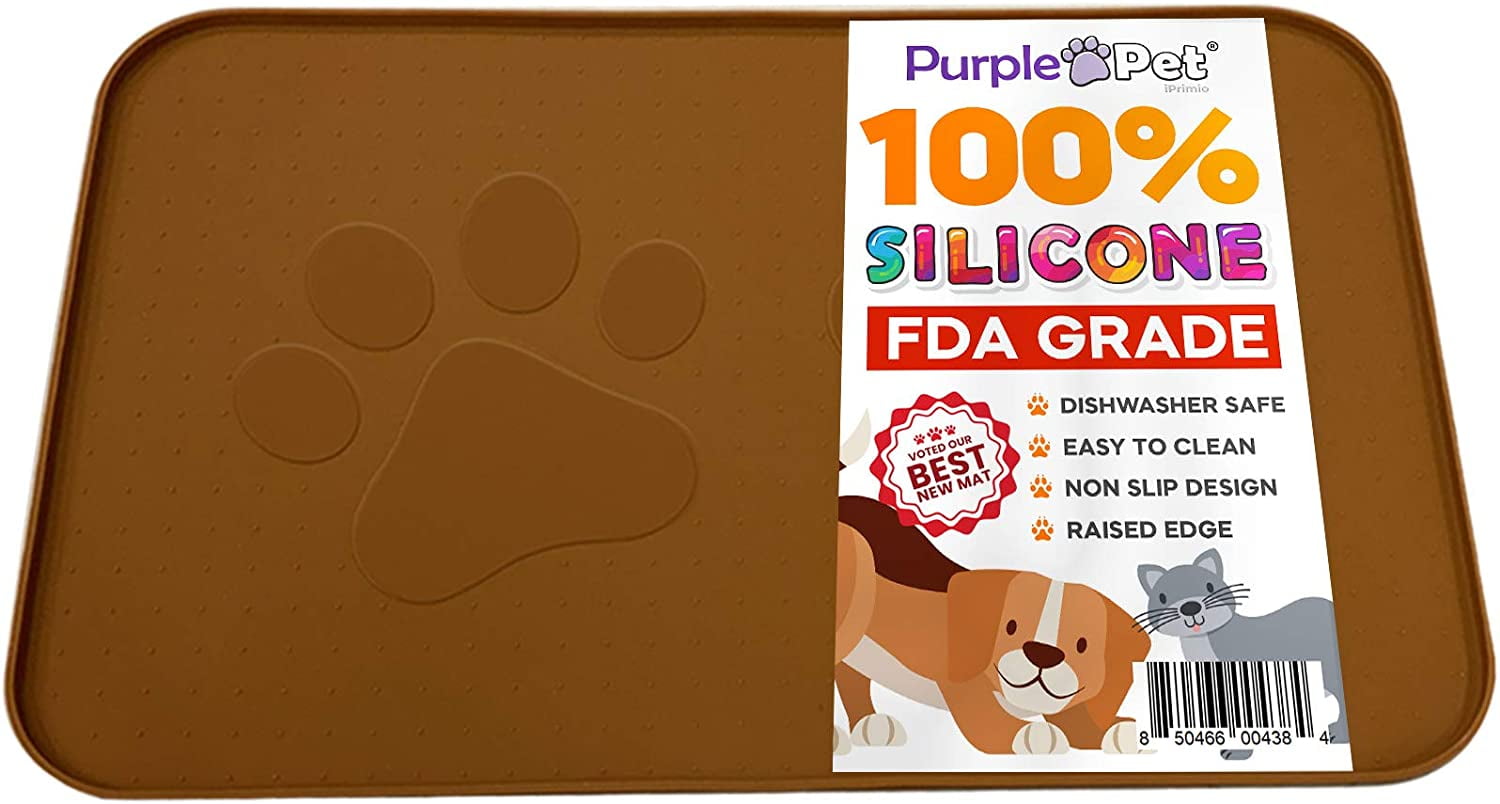 iPrimio Extra Large Pet Feeding Bowl Mat with Logo Silicone Hygienic and Safe for Allergic Dogs and Cats Prevent Pet Water Food Spills Spill Edge Protect Floor