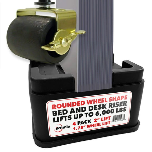 iPrimio Stackable Bed and Side of Desk Riser - Rounded Wheel Design and Desk Edge Riser - Patent Pending (4 Pack)