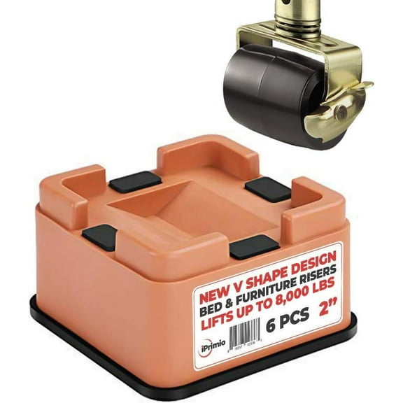 iPrimio V Shape Black Square Bed & Furniture Riser 2 Inch Lift and Supports Over 8,000 Pounds Anti Slip Grip to Castor Wheels - for Couch, Desk, Tables, Chairs-Floors, Stackableace (6, Brown)