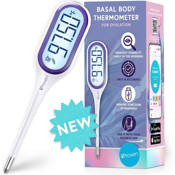 iProven Basal Body Thermometer with Backlight & Big Digits, 1/100 Degree High Precision, BBT for Ovulation Tracking, 30 Memory Recall, Accurate Fertility Temperature Tracker