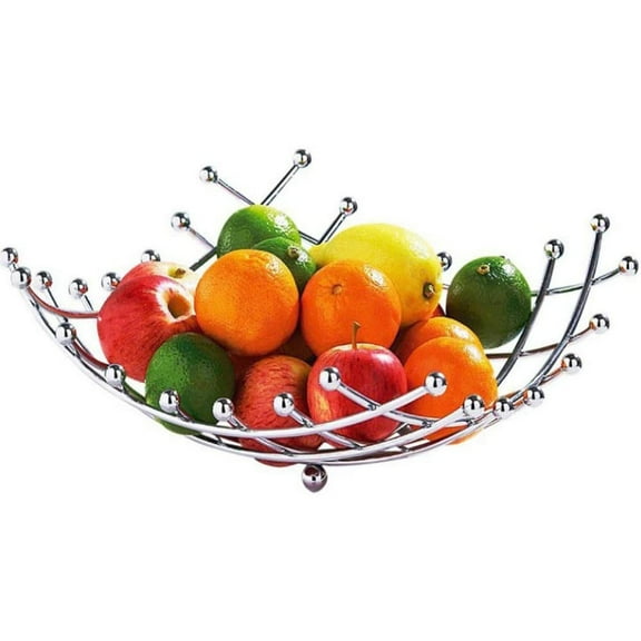 iPstyle Fruit Basket Countertop Fruit Bowl Holder Chrome Silver Metal Wire