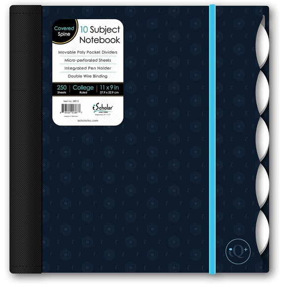 " iQ Poly Fashion Cover 10 Subject Notebook, College Ruled, 11"" x 8.5"", 250 Sheets, Designs Will Vary (58912)", fashion print dark