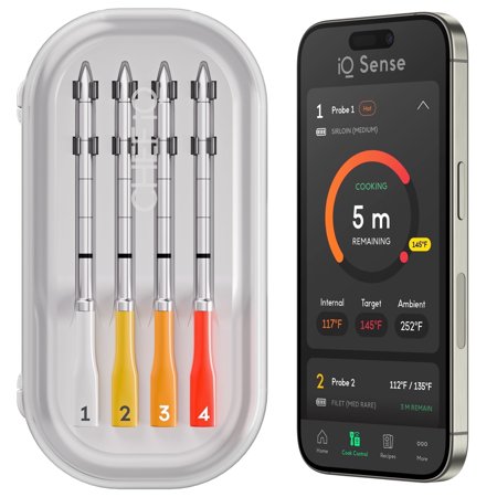 iQ Sense by CHEF iQ Smart Wireless Thermometer, WiFi Unlimited Range, 5 Sensors, 4 Ultra-Thin Probes - 2025 Version, Gen 3