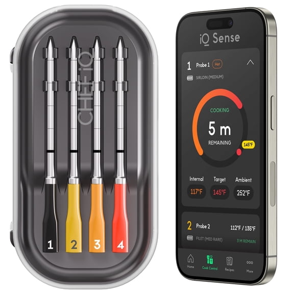 Open Box iQ Sense by CHEF iQ Smart Wireless Meat Thermometer, WiFi Unlimited Range, 5 Sensors, 4 Ultra-Thin Probes - Gen 3