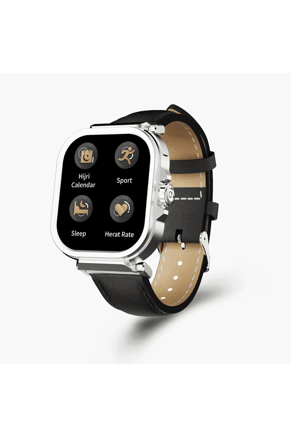 Qwatch S3, Smart Watch for Muslims, 2.04", Prayer Reminders, Quran Player, Hijri Calendar, Qibla Direction, Bluetooth Call/TWS Connection, IP67, Silver