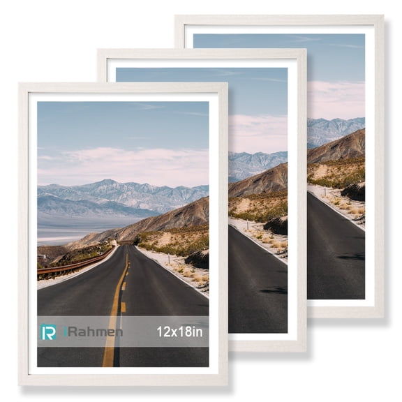 iRahmen 12x18 Frame 3 Pack - Oak white Wood Picture Frame with Mat - Wall Mount Photo Frame for Horizontal & Vertical Display - Poster, Artwork, Gallery Wall