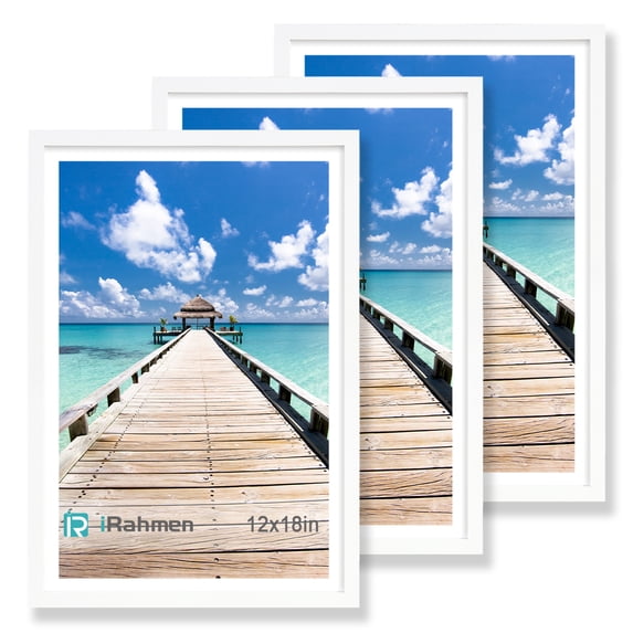 iRahmen 12x18 Frame 3 Pack - White Wood Picture Frame with Mat - Wall ...