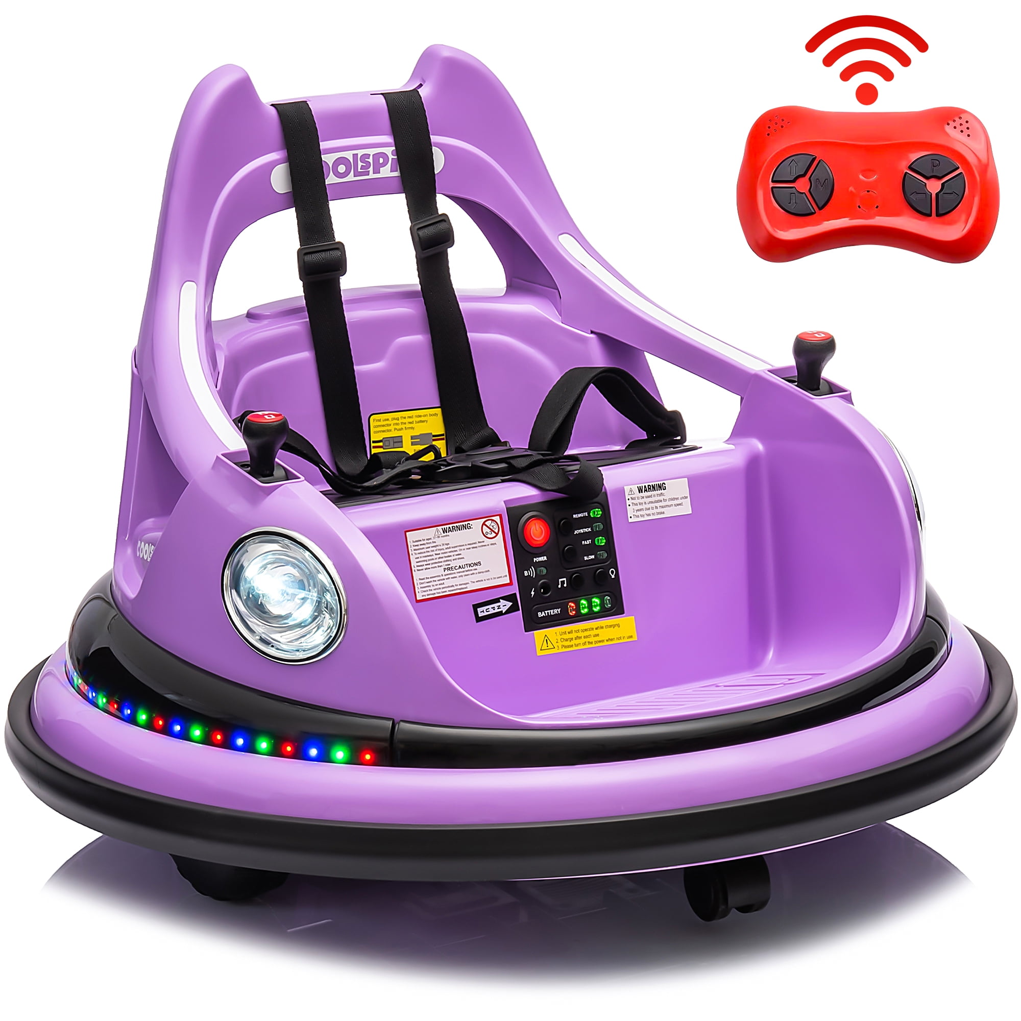 Kidzone 6V Electric Ride On Bumper Car for Kids & Toddlers 1.5-5 Years Old,  DIY Sticker Baby Bumping Toy Gifts W/Remote Control, LED Lights & 360