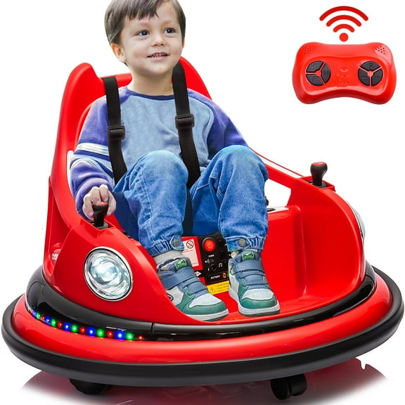 iRerts 12V Bumper Car, Ride on Electric Bumper Car for Kids Toddlers, Battery Powered Ride on Toys with Remote Control, Bluetooth, Music, LED Light, 360°Spin, Gifts for 2-5 Year Old Boys Girls, Red