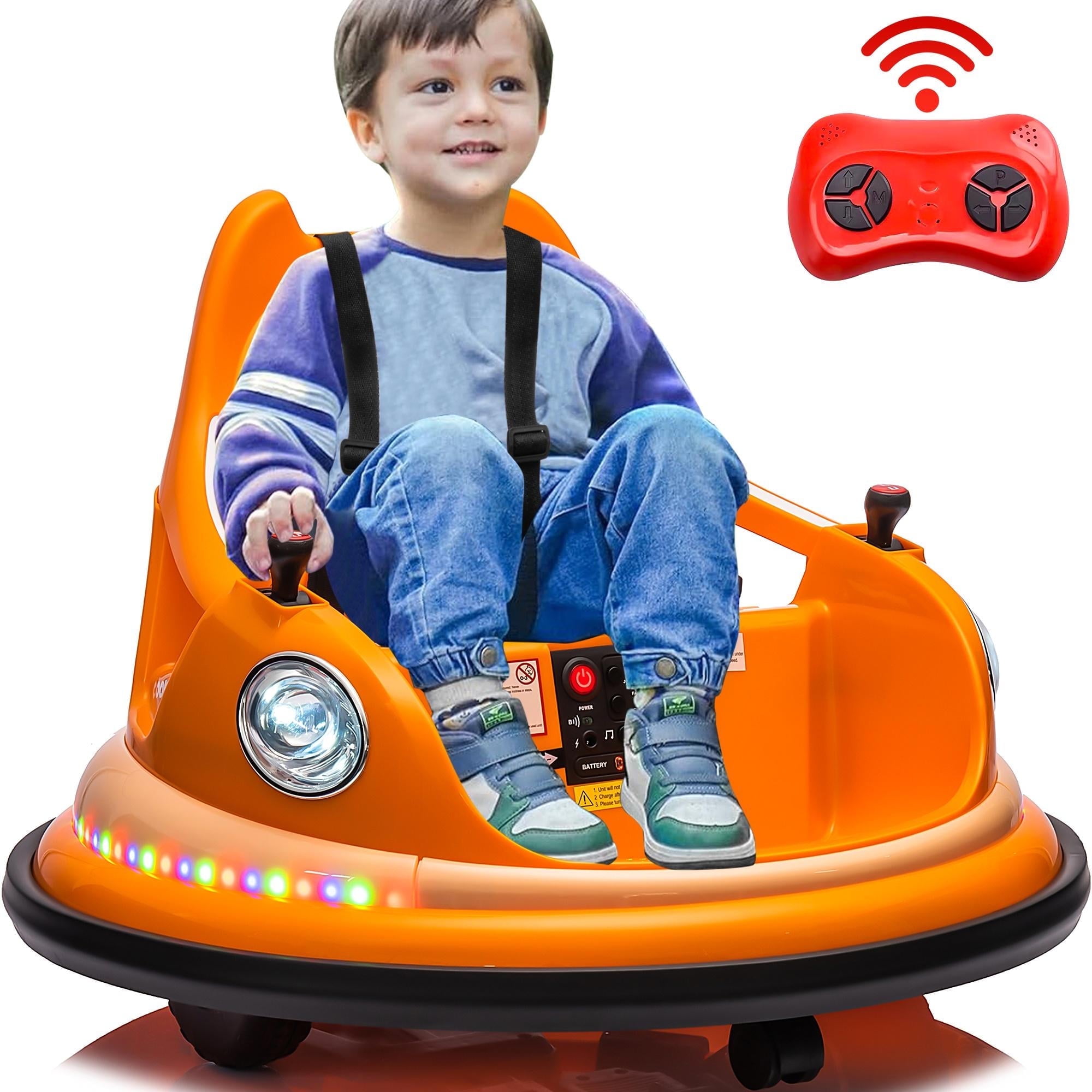 12V Dual Battery Electric Ride On Kids Bumper Car W/Remote Control,360 Degree Spin,Push Rod Rocker Horse Function,3-Speeds Babies & Toddlers Bumping Car Ride On Toy Gift For 1-4 Years Children (Red