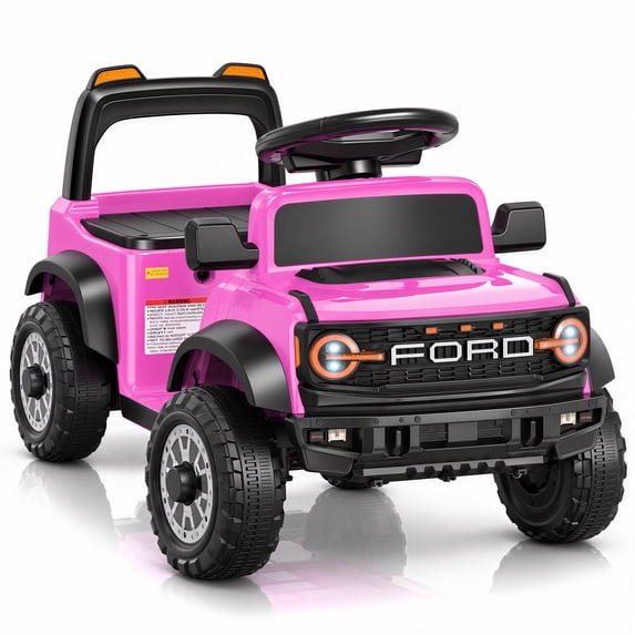 12V Licensed Ford Bronco Raptor Powered Ride on Toy Cars, Kids Electric Car for Toddlers with Music, LED Lights, Horn, Ages 2+, Pink