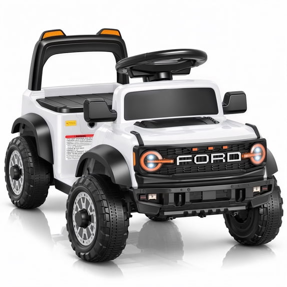 12V Licensed Ford Bronco Raptor Powered Ride on Toy Cars, Kids Electric Car for Toddlers with Music, LED Lights, Horn, Ages 2+, White