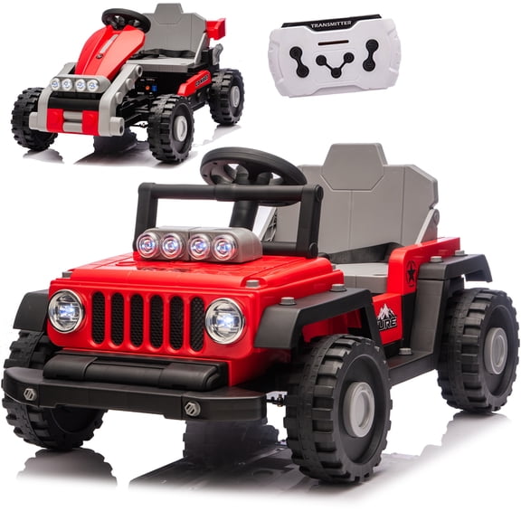 iRerts 12V Electric Ride on Cars, Ride on Building Block Toys for Toddlers with Remote Control, Electric Truck Car/Kart-Switch Freely, Bluetooth, Music, LED Lights, 4 Wheel Suspension, Red