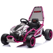 24V Powered Ride on Toys, iRerts Electric Go Kart with Drift Mode, Bluetooth Music, EVA Front Tires, Rear Wheel Suspension, Max Speed 7.5 MPH, Crazy Go Cart Electric Car for Kids 6-12 Ages, Rose Pink
