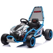 24V Powered Ride on Toys, iRerts Electric Go Kart with Drift Mode, Bluetooth Music, EVA Front Tires, Rear Wheel Suspension, Max Speed 7.5 MPH, Crazy Go Cart Electric Car for Kids 6-12 Ages, Blue